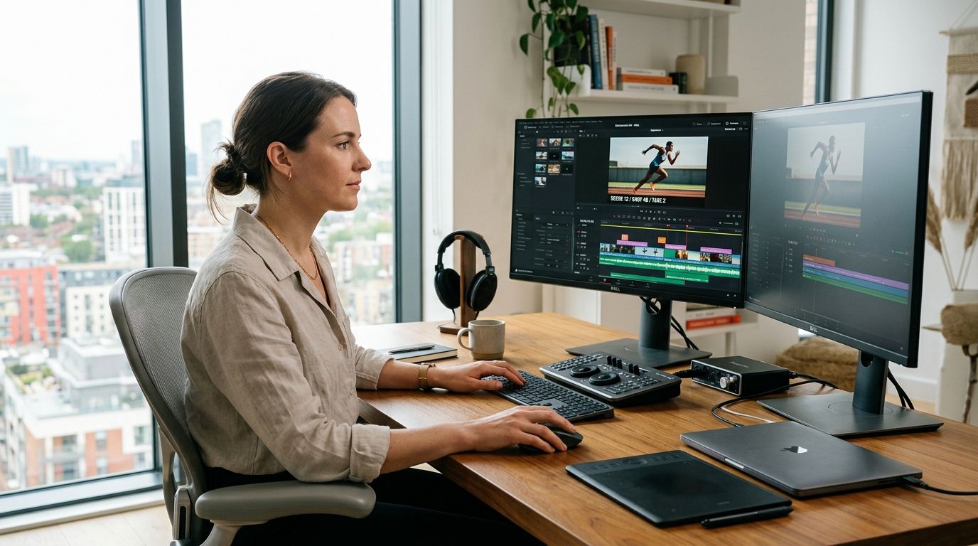 Video editor working on a promotional video